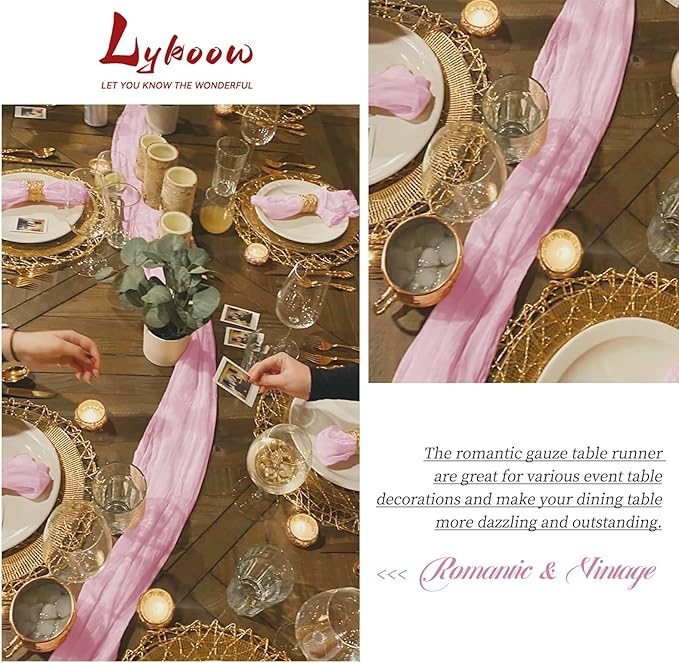 15 Packs Cheesecloth Table Runner Light Pink,10 Ft Rustic Gauze Boho Wedding Table Runner Decoration, Wedding Table Decor Table Cloth for Wedding Party Bridal Shower Table,21.5x120in