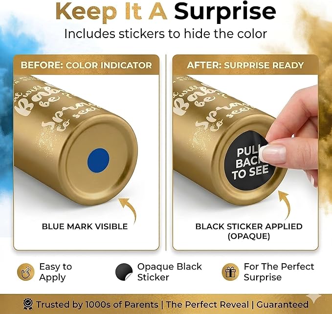 Gender Reveal Smoke Bombs Set – 2 Pack Gender Reveal Fire Extinguisher Spray (Blue, 300g Each) – Non-Toxic Cornstarch Cloud for Baby Boy Reveal Party Ideas, Pregnancy Announcement – Stickers Included