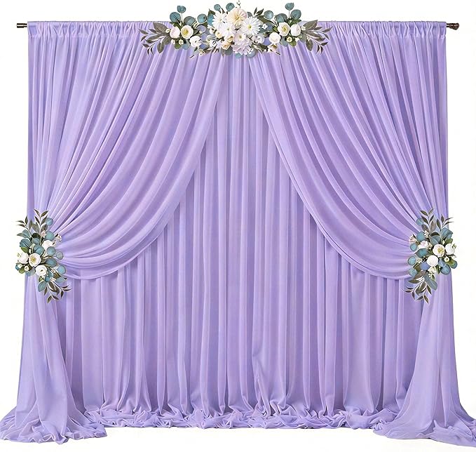 20ft x 10ft Lilac Backdrop Curtains, Wrinkle-Free Sheer Chiffon Fabric Photo Backdrop Drapes for Wedding Arch Party Ceremony Stage Photography Decorations