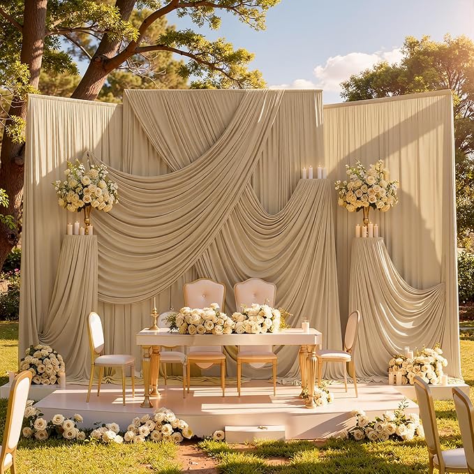10ftx10ftWrinkle Free Champagne Backdrop Curtains for Parties, 2 Panels Silky Polyester Photo Backdrop Drapes Back Drop Cloth Drapery for Wedding Birthday Photography Baackground