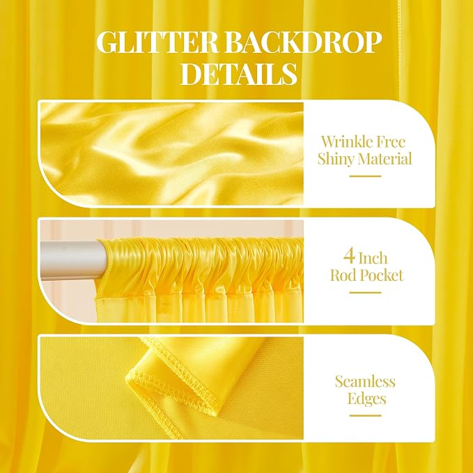 Yellow Gold Glitter Backdrop Curtains - 20x12FT Satin Photo Backdrop, Wrinkle-Free Shimmer Back Drop Cloth Shiny Drapes for Photobooth Wedding Birthday Parties Photoshoot Background Decorations