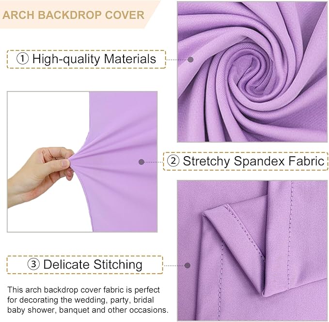 FANPROMS Wedding Arch Cover Set of 3 Lavender Arch Spandex Covers Baby Shower Chiara Arch Backdrop Stand Cover Round Top Stretchy Backdrop 5FT 6FT 7FT Arched Stand Covers for Parties Ornament