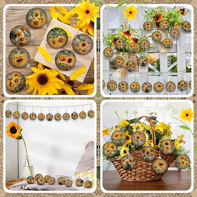 Outus 16 Pcs Vintage Summer Sunflower Ornaments Balls for Tree Summer Flower Decorations Sunflower Ornaments Farmhouse Floral Hanging Spring Decor for Small Tree Home Party Craft Decor