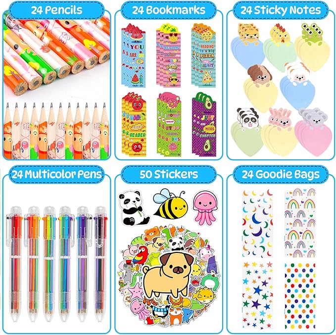 Birthday Goodie Bags for Kids, 24Pack Return Gifts for Birthday Party with Multicolor Pen Pencils for Goodie Bag Stuffers Classroom Gifts for Students Class Rewards Prizes