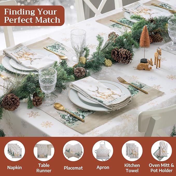 Maison d' Hermine Table Cloth Rectangle Table 100% Cotton 70 x 108 Inches Fall Tablecloth Reusable Everyday Use for Thanksgiving Christmas Decorations Dining Farmhouse Party (Deer in The Woods)