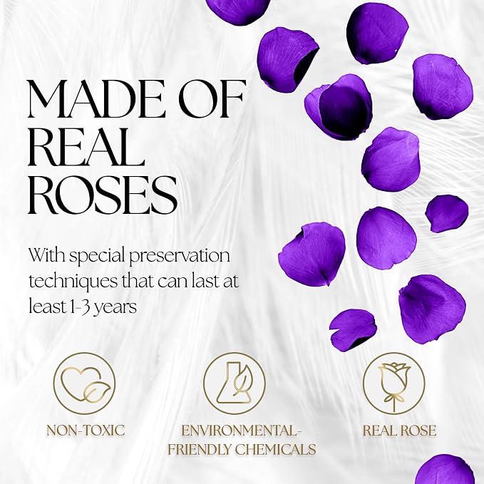 GLAMOUR BOUTIQUE 27 Flower Forever Heart Shape Box, Mothers Day Gift For Mom, Eternal Preserved Roses Gift for Her, Flowers bouquet, For Birthday, Anniversary, Girlfriend - Purple (Color-Treated)