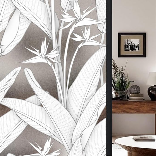 Faux 3D Frosted Tropical Window Privacy Film for Glass Door and Window, 16.93"x78.74" 3D-Bird of Paradise