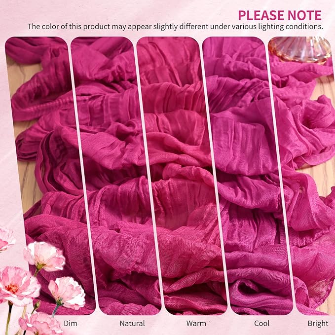 2 Pack Cheesecloth Table Runner 10FT Fuschia Table Runner Boho Gauze Cheese Cloth Table Runners Long Rustic Sheer Table Decorations for Wedding Party Baby Bridal Shower Birthday Holiday Spring
