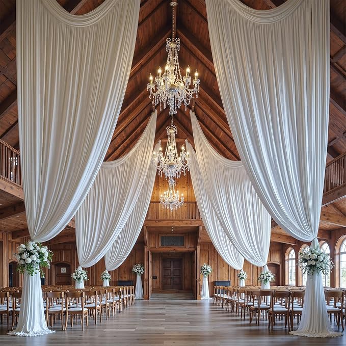 14ft x 10ft White Backdrop Curtains for Parties, Wrinkle Free 2 Panels Photo Backdrop Drapes Back Drop Cloth for Wedding Birthday Photography Background Decor