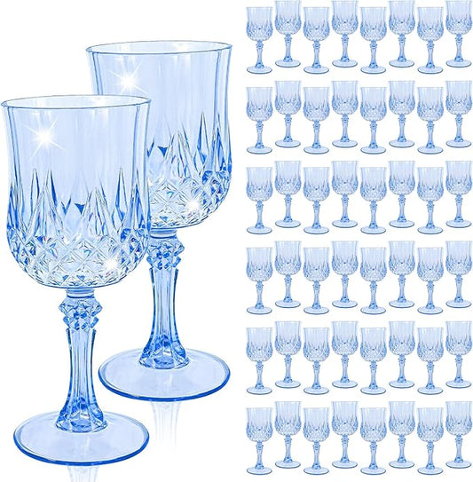 48 Pcs Royal Blue Plastic Wine Glasses, Plastic Goblets for Parties, Vintage Wine Glasses Bulk, Reusable Drinking Glass, Drinkware Cups for Wedding Party Reception Event Supplies