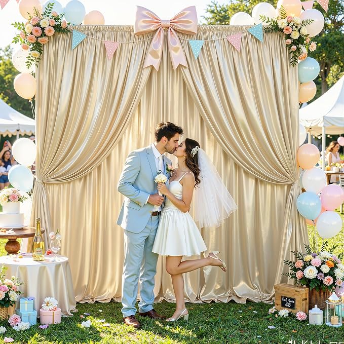 30x10ft Champagne Beige Glitter Backdrop Curtain for Parties, Wrinkle Free Satin Photo Backdrop Drapes 6 Panels Shimmer Back Drop Cloth for Wedding Birthday Baby Shower Photography Background Decor