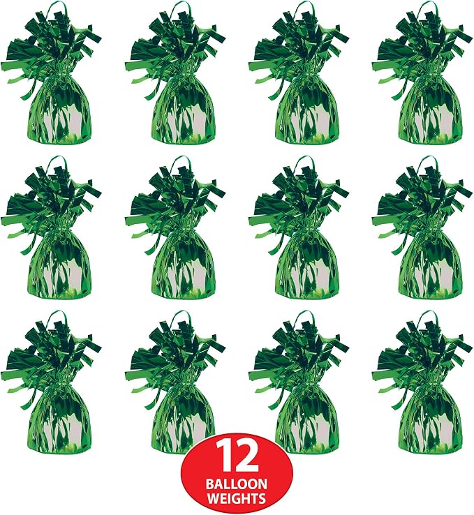 Beistle Metallic Wrapped Balloon Weight – 12 Pack, Green Balloon Centerpiece Bouquet Holders, Party Decoration Accessories for St. Patrick’s Day, Christmas, Spring Celebrations, Garden Parties, 6 Oz