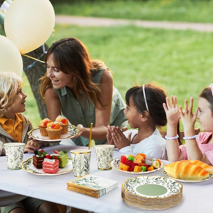 Yungyan 108 Pcs 36 Guests Sage Green Plates and Napkins Sets Eucalyptus Party Supplies 6" Disposable Paper Plates, 9 oz Tea Cups for Baby Shower Birthday Wedding Bridal Shower Party