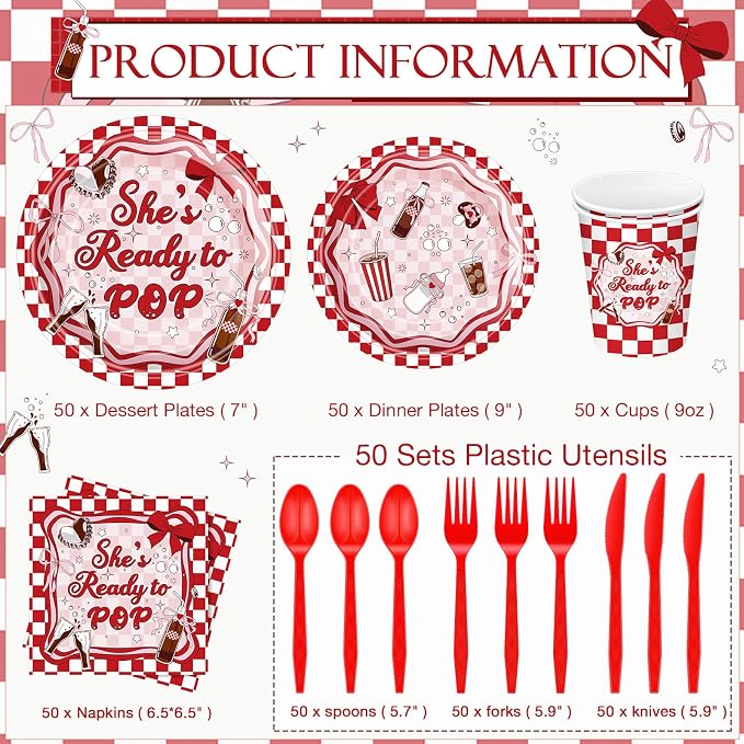 Ziliny 350 Pcs Pop Baby Shower Party Supplies Rainbow Paper Plates Napkins Cups and Plastic Cutlery Party Tableware Set for Baby Shower Birthday Decorations, Serves 50