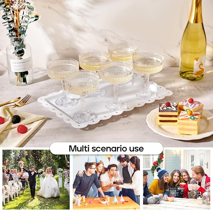 20 Pack Plastic Champagne Tower, 7oz Champagne Coupe Unbreakable Plastic Cocktail Glasses Acrylic Martini Glasses for Wedding Birthday Party Bar, Clear