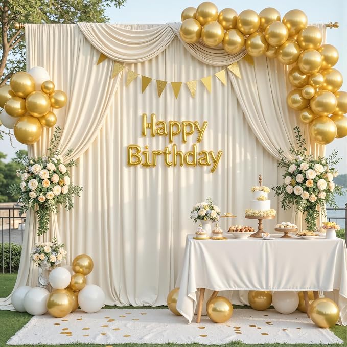 20x8ft Beige Backdrop Curtains for Parties Wedding Photo Wrinkle Free Polyester Photoshoot Curtains Drapes Backdrop for Birthday Baby Shower Graduation Stage Photography Background 4 Panels 5x8FT