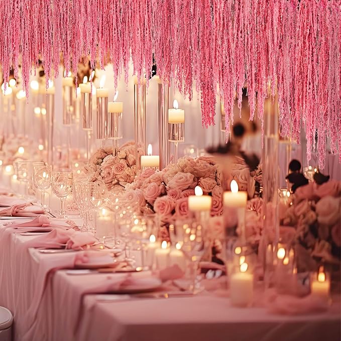 Suncalla 12 Pcs Rose Pink Spring Natural Dried Amaranthus Hanging Flowers Amaranthus Artificial Flowers for Wedding Arch Bouquet Floral Garland Wall Home Decoration (23 Inch)
