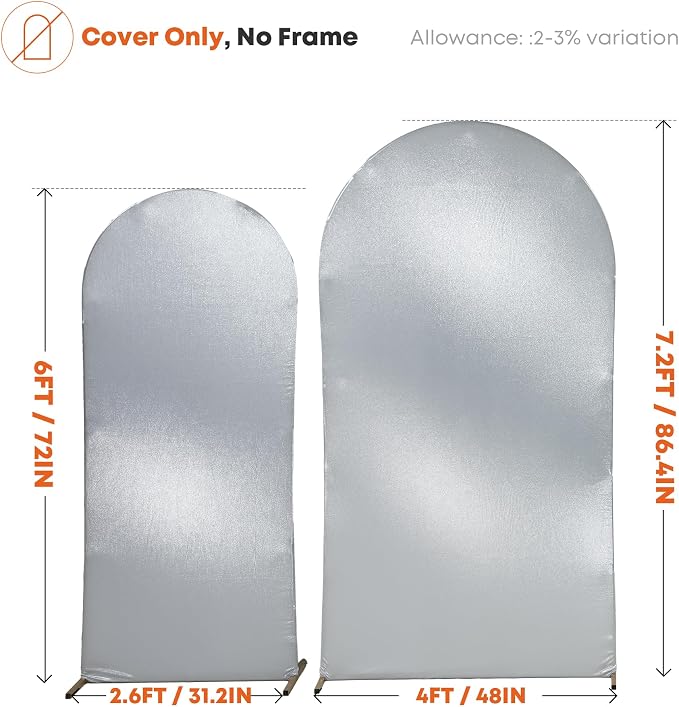 Silver Shimmer Arch Backdrop Cover Set of 2 (6 7.2FT) with Zipper,Thick Soft Stretchy Sequin Glitter Spandex Fitted Chiara Cover for Wedding Birthday Baby Shower Graduation Party Photo Backdrop