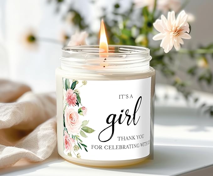It’s a Girl Mini Champagne Bottle Labels ● SET of 12 ● Pink Baby Shower Mini Champagne Label, About to POP Thank You for Celebrating with us Favors Stickers Gender Reveal WATERPROOF (Floral)
