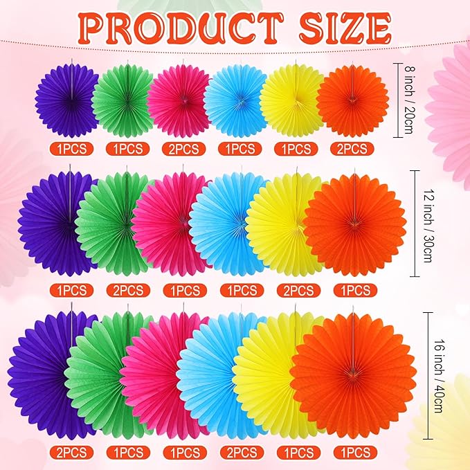 MotiMind 24 Pcs Rainbow Paper Fans Rainbow Party Decorations Classroom Decor Wall Background Ceiling Hanging Decoration for Birthday Wedding Baby Bridal Shower Engagement Party Decor
