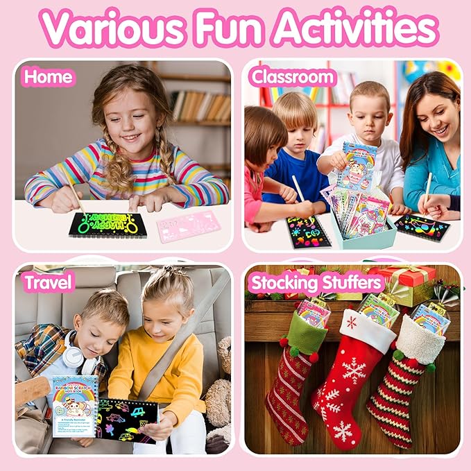 ZMLM Easter Basket Stuffers: 24 Pack Birthday Party Favors for Kids 4-8, Rainbow Scratch Art Notebook Paper, Goodie Bags Stuffers for Kids, Bulk Classroom Gifts Student Prizes Teacher Kindergarten