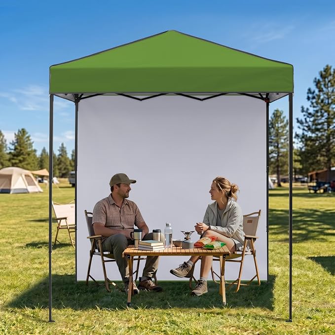 EAGLE PEAK 6x4 Instant Pop Up Canopy Tent with 1 Side Wall Panel, Straight Leg Sun Shelter, Portable Canopy with Carry Bag for Camping, Beach & Sports, Grass Green