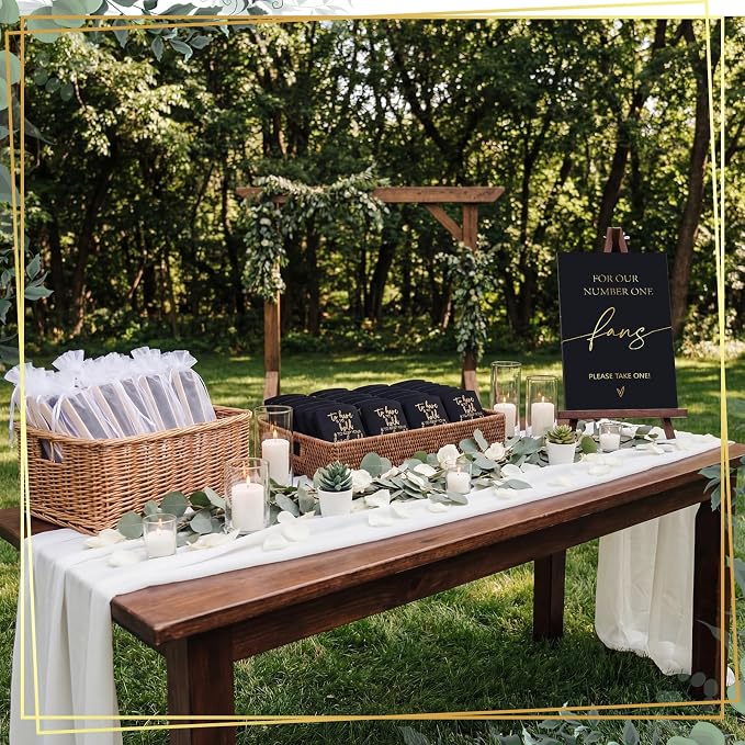 Hoteam 25 Sets Wedding Party Favors for Guests Bulk Including Can Cooler and Paper Folding Fans with Wedding Decor Table Sign Cheers to Love for Bridal Shower Party Souvenir(Classical,Black)