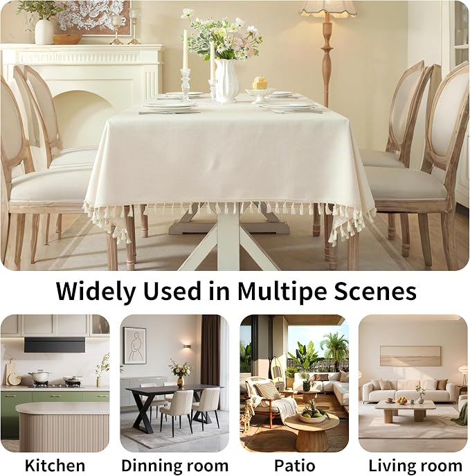 Table Cloth Rectangle Table with Waterproof, Spring Tablecloth with Tassel,Tablecloths for Protect Table Dining, Party and Camping