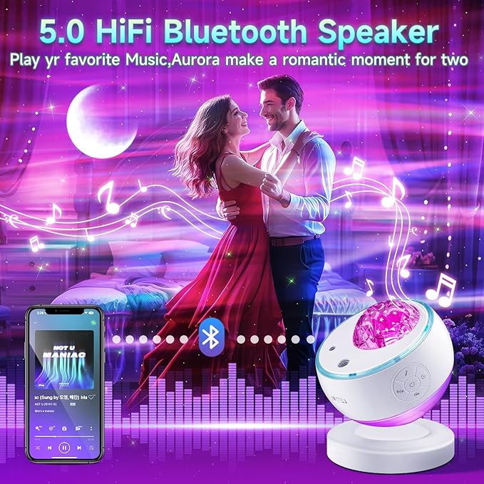 Northern Lights Projector Galaxy Projector with 300+ Light Effects Sound Machine, LED Star Projector Aurora Light, Remote Control, 15 White Noises Bluetooth Speaker Birthday Gifts for Kids Room Decor