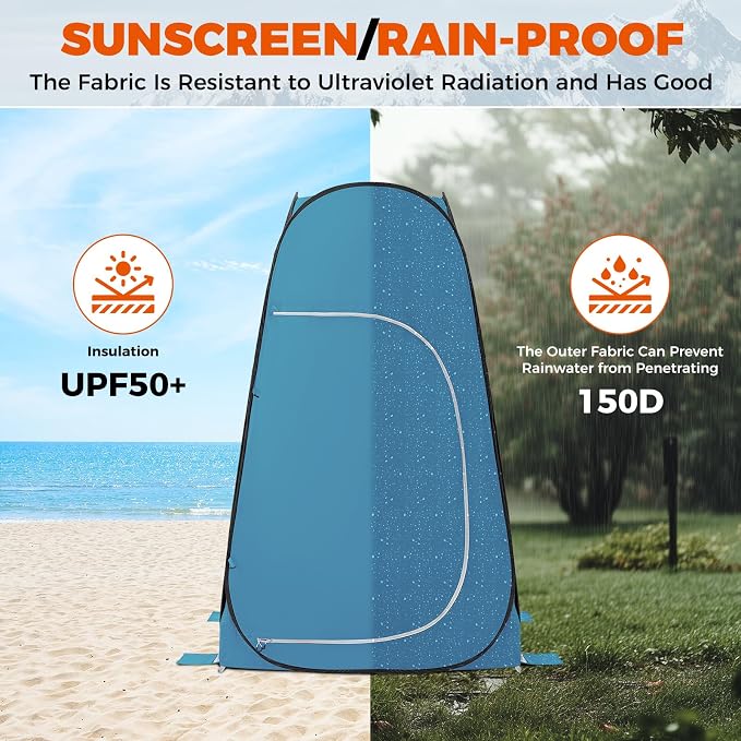 KingCamp Camping Shower Tent, Portable Outdoor Privacy Toilet & Changing Tent Windproof & Waterproof Easy Setup Shelter with Shower Bag for Camping Hiking Beach