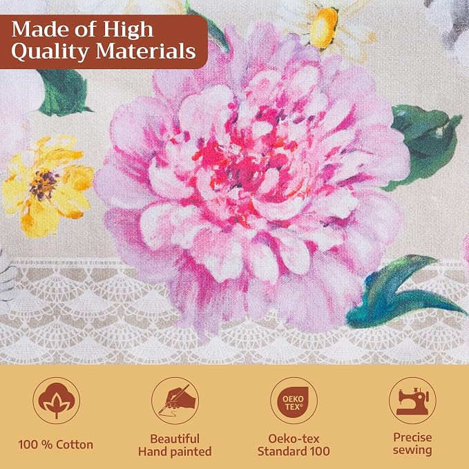 Maison d' Hermine Table Cloth Rectangle Table 100% Cotton 60 x 90 Inches Tablecloth Reusable Decorative for Dining Kitchen Room Farmhouse Party Home Hotel Restaurant Spring Summer - Pivoine