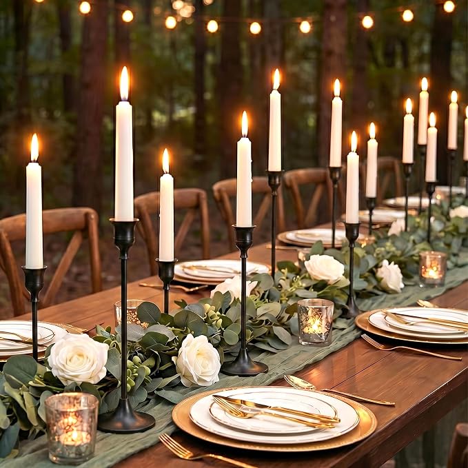 Nuptio Black Candlestick Holders 30 Pcs Candle Sticks Holder Metal Tapered Candle Holder Taper Candle Holders for Wedding Christmas Party Celebration Mantel Dinner Home Decoration
