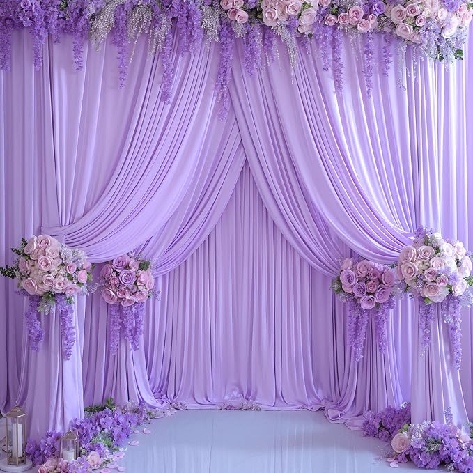 10 Panels Lavender Backdrop Curtains for Wedding Party Wrinkle Free Backdrops Curtain Drapes Fabric Decorations Photo Back Drop Cloth for Baby Shower Photography Stage Reception 50ft(W) x 12ft(H)