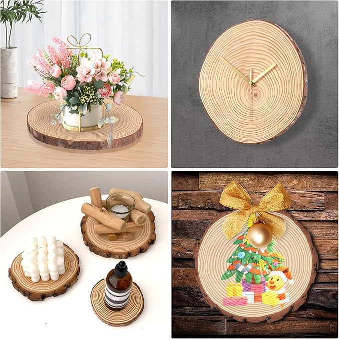 Set of 10 Wood Slices for Centerpieces 6-7 inch, Natural Unfinished Wood Craft Kits, Tree Slices with Bark for DIY Crafts Wedding Christmas Party Decoration, Wood Centerpieces for Tables