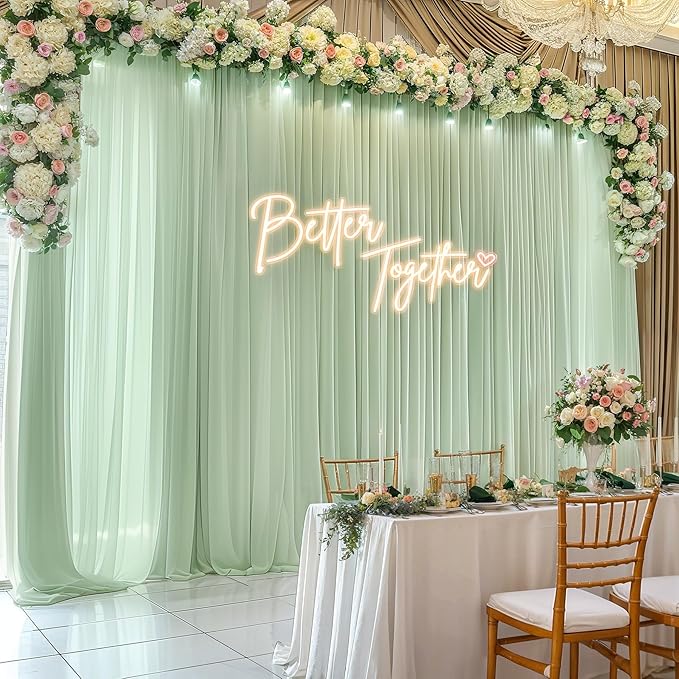 20ft x 10ft Sage Green Backdrop Curtains, Wrinkle-Free Sheer Chiffon Fabric Backdrop Drapes for Wedding Arch Party Ceremony Stage Photo Decoration