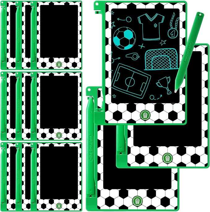 Nezyo 12 Pack Soccer Party Favors LCD Writing Tablet for Kids 4.6 Inch Soccer Drawing Tablet Erasable Reusable Electronic Drawing Pads for Birthday Supplies Gifts Goodie Bags Stuffers