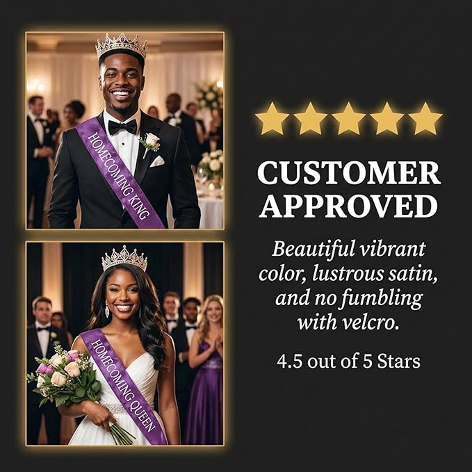 Anderson's Satin Sash Sets, King & Queen, 72 Inch x 3 Inch - 2 Pieces, Homecoming Court & Royalty Sashes