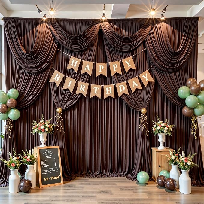 30x8ft Brown Photo Backdrop Curtains for Parties Birthday Wrinkle Free Polyester Photoshoot Curtains Drapes Backdrop for Weddings Anniversary Graduation Stage Photography Background 6 Panels 5x8FT