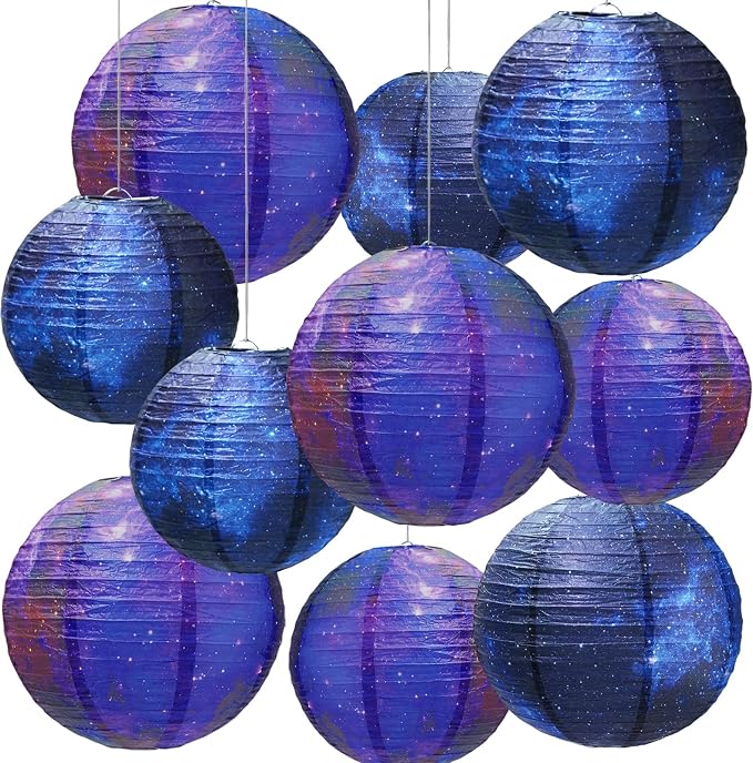 Galaxy Print Paper Lanterns 10PCS Hanging Planets Lantern Out of This World Space Lanterns Chinese Japanese Lanterns for Kids Outer Space Theme Ceiling Decor Party Supplies Home Birthday Decorations