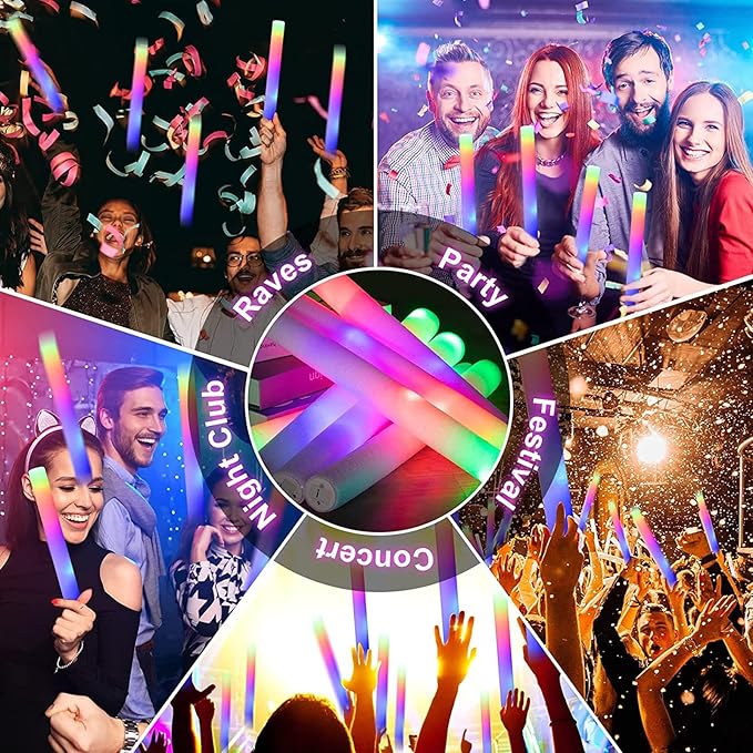 Taotuo 68PCS Foam Glow Stick Bulk,Light Sticks for Parties Bulk with 3 Modes Colorful Flashing,Glow in The Dark Party Supplies for Wedding Reception,Dance Floor,Holiday Party,Concert