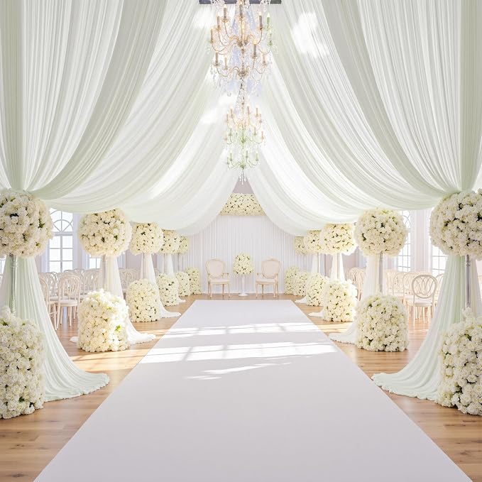 50ft×12ft Ivory Backdrop Curtain for Wedding Parties, 10 Panels Wrinkle Free Polyester Photo Backdrop Drapes Back Drop Cloth for Birthday Photography Background
