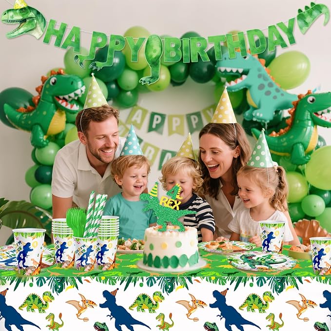 148ps Roar I’m Four Dinosaur 4th Birthday Decorations Boy Dinosaur 4th Bday Tableware Jungle T-rex 4 Rex Dino Plates Napkins Cups Banner Tablecloth Dino Party Supplies Decor Serve 24