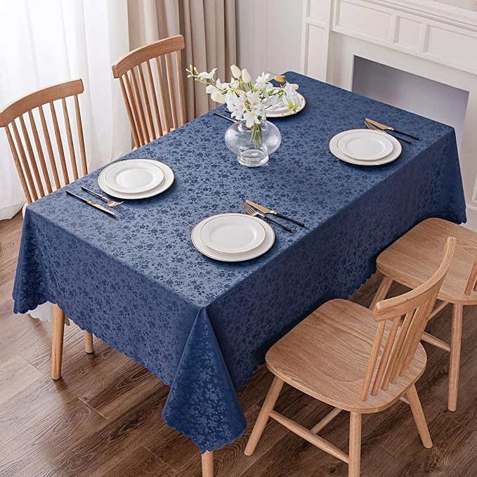 Smiry Rectangle Table Cloth, Waterproof Heavy Duty Vinyl Tablecloths, Wipeable Washable Table Cover for Kitchen and Dining Room (Navy Blue, 70" X 108")