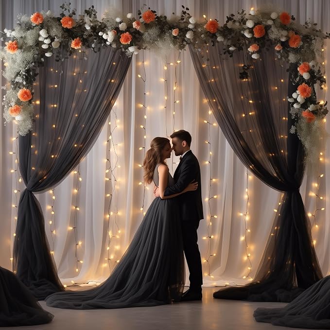 20ft X 10ft Black Tulle Backdrop Curtain for Parites, Sheer Backdrop Curtains Fabric Drapes for Wedding Ceremony Arch Party Stage Decorations