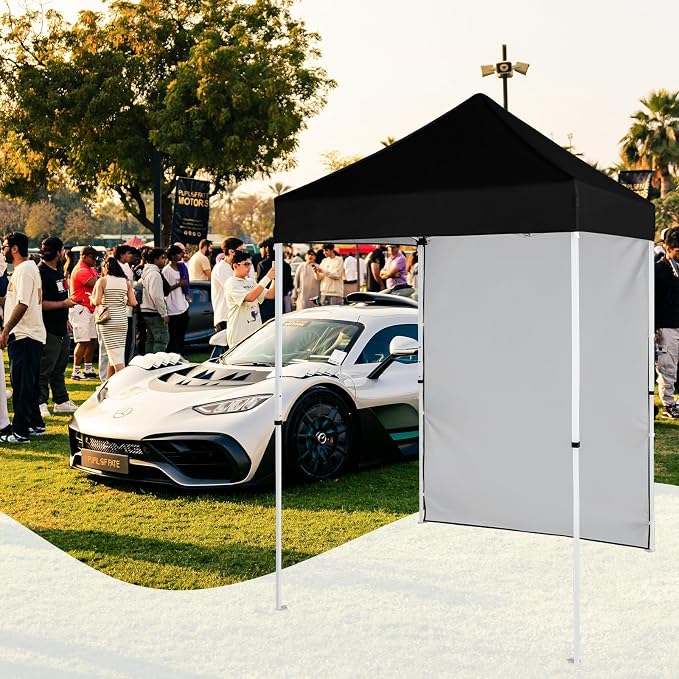 5x5 Pop Up Canopy Tent with One Sidewall, Instant Portable Beach Canopy, Outdoor Tent with Carry Bag for Camping, Sports, Tailgating, Events, Black