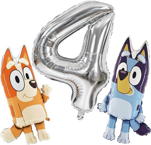 Toyland® Bluey & Bingo Balloon Birthday Pack - 2 x 32" Character Balloons & 1 x 40" Number Balloon - Kids Party Decorations