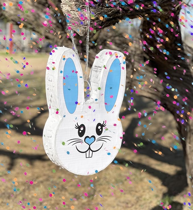 Jergrim Boy Easter Bunny Piñata Set with small stick and confetti bag - 17”x10”x 3” Perfect for Easter Celebration, Bunny Theme Parties, Party Decor, and more