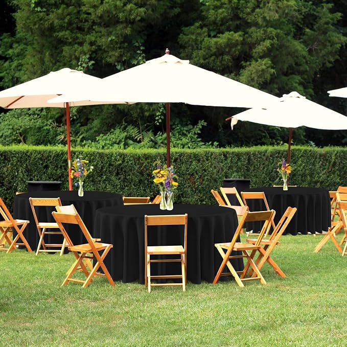 sancua 90 Inch Round Tablecloths Black, 6 Pack - Circle Fabric Cloth Table Cloths for Wedding Party Reception Banquet Birthday, Washable Polyester Table Cover (Fit 30-72 Inch Tables)