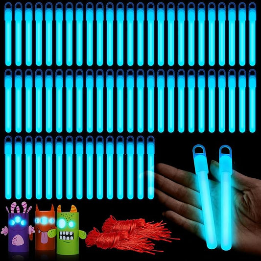 Lewtemi 50 Pack 4" Blue Glow Sticks Bulk, Glow in The Dark Party Supplies Birthday Holidays Party Favors Accessory Game Prizes or Treats