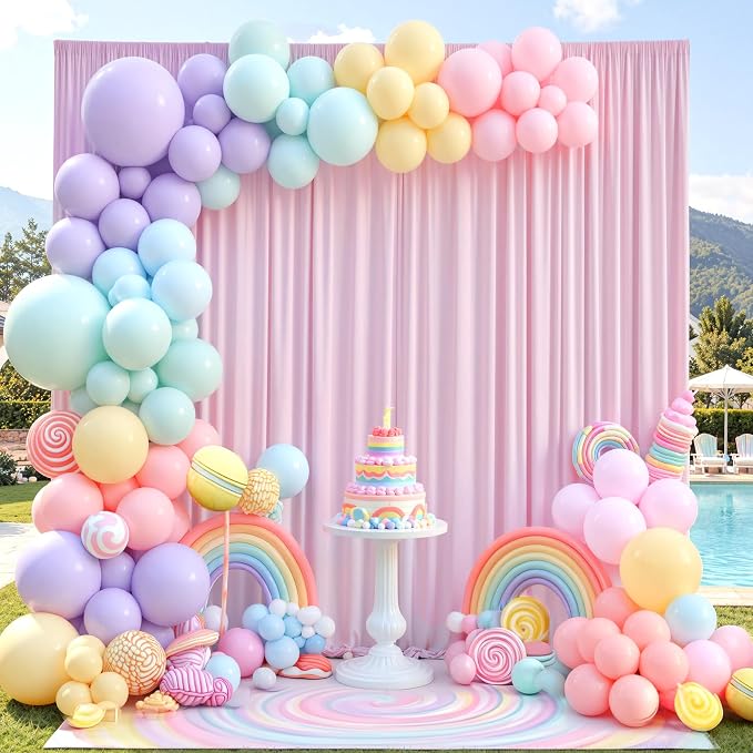 10ftx10ft Wrinkle Free Light Pink Backdrop Curtains for Parties, Silky Polyester Photo Backdrop Drapes 2 Panels 5x10ft Back Drop Cloth for Wedding Birthday Baby Shower Photography Background